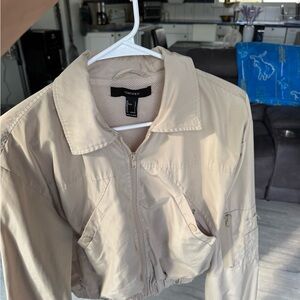 Forever 21 Beige Cropped Bomber Jacket